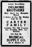 Advertisement Delmore Brothers Carter Family