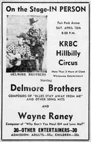 Advertisement Delmore Brothers in person