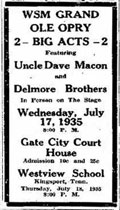 Advertisement Delmore Brothers Uncle Dave Macon