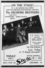 Advertisement Delmore Brothers Barn Dance Boys on stage
