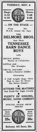 Advertisement Delmore Brothers with Milton Estes